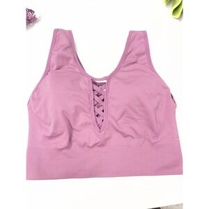 Love‎ Life Live Womens Seamless Sports Bra Mauve Purple Lattice Strappy Front M